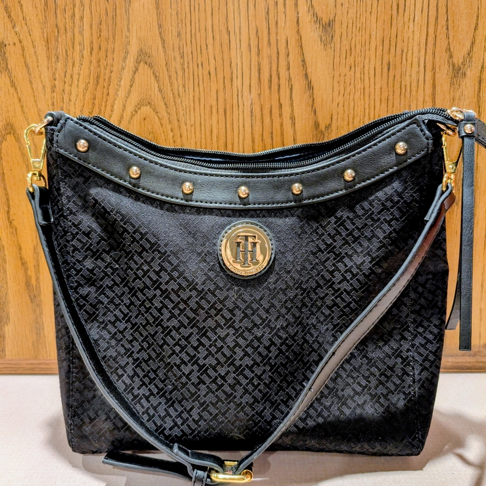 Tommy Hilfiger Black and Gold Shoulder Bag